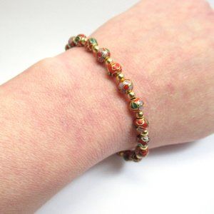 Red Cloisonne Bead Bracelet